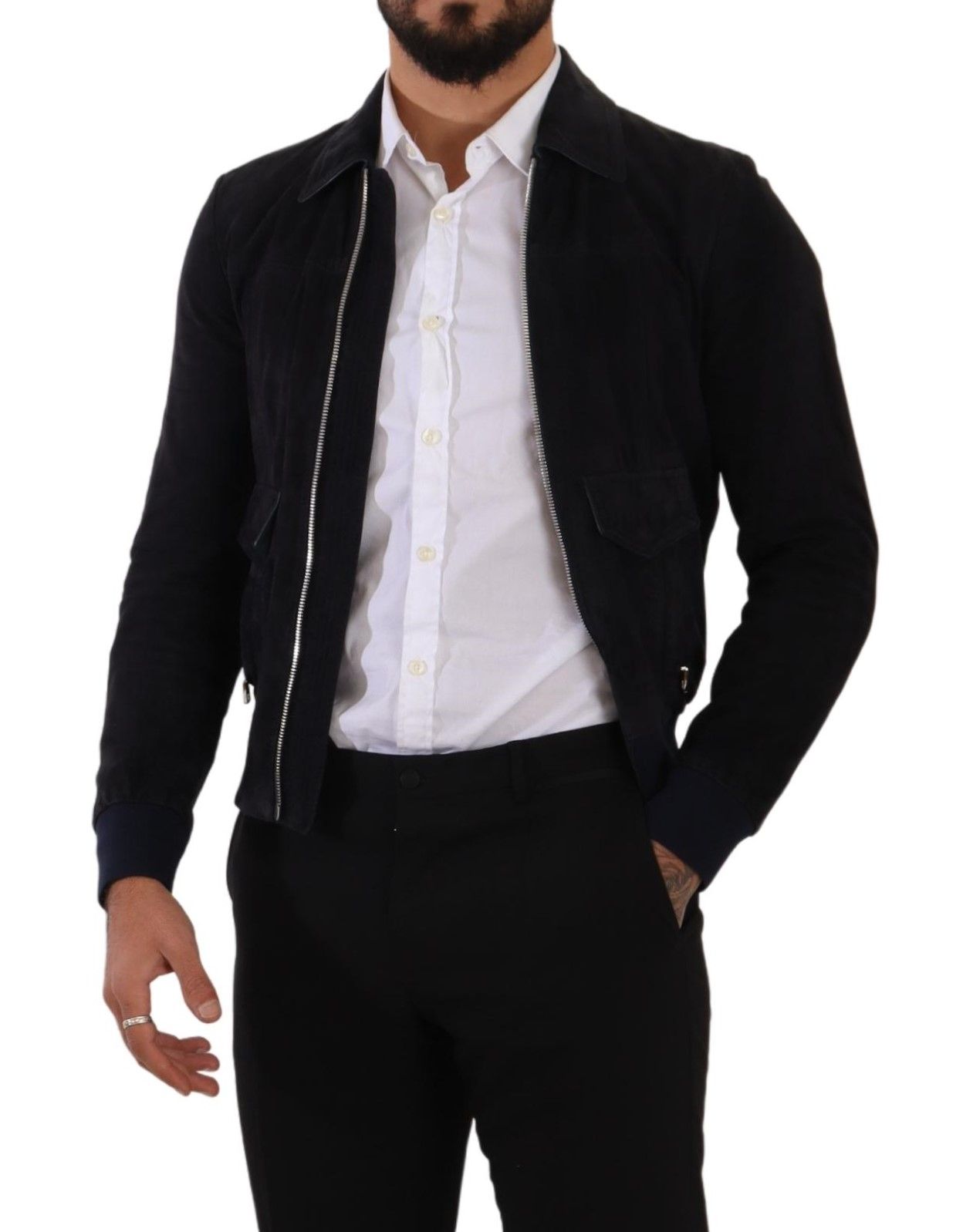 Dolce & Gabbana Elegant Blue Suede Short Men's Jacket