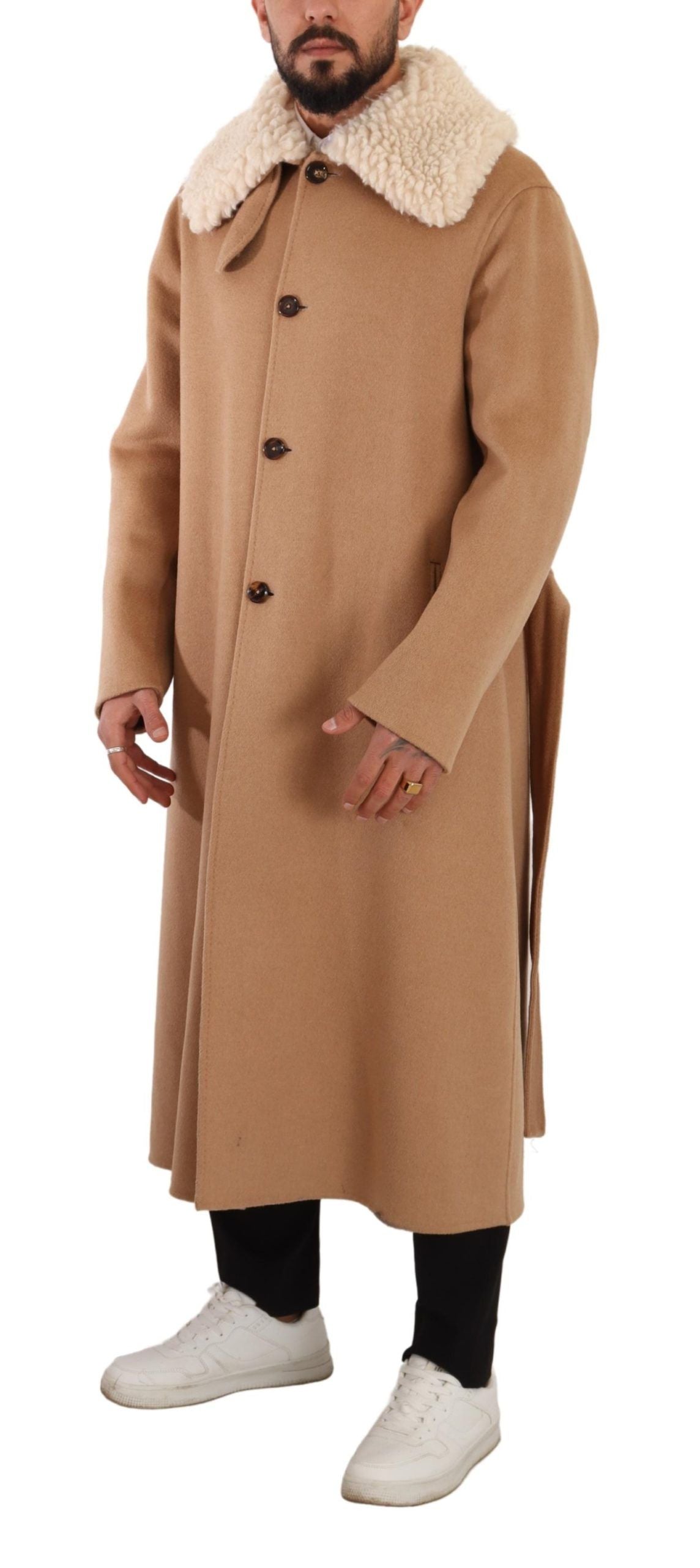 Dolce & Gabbana Beige Camel Skin Cashmere Shearling Overcoat Men's Jacket (Pre-Owned)
