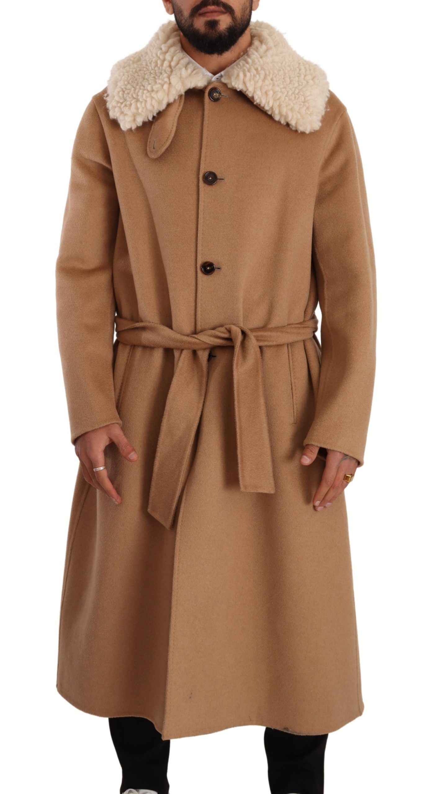 Dolce & Gabbana Beige Camel Skin Cashmere Shearling Overcoat Men's Jacket (Pre-Owned)