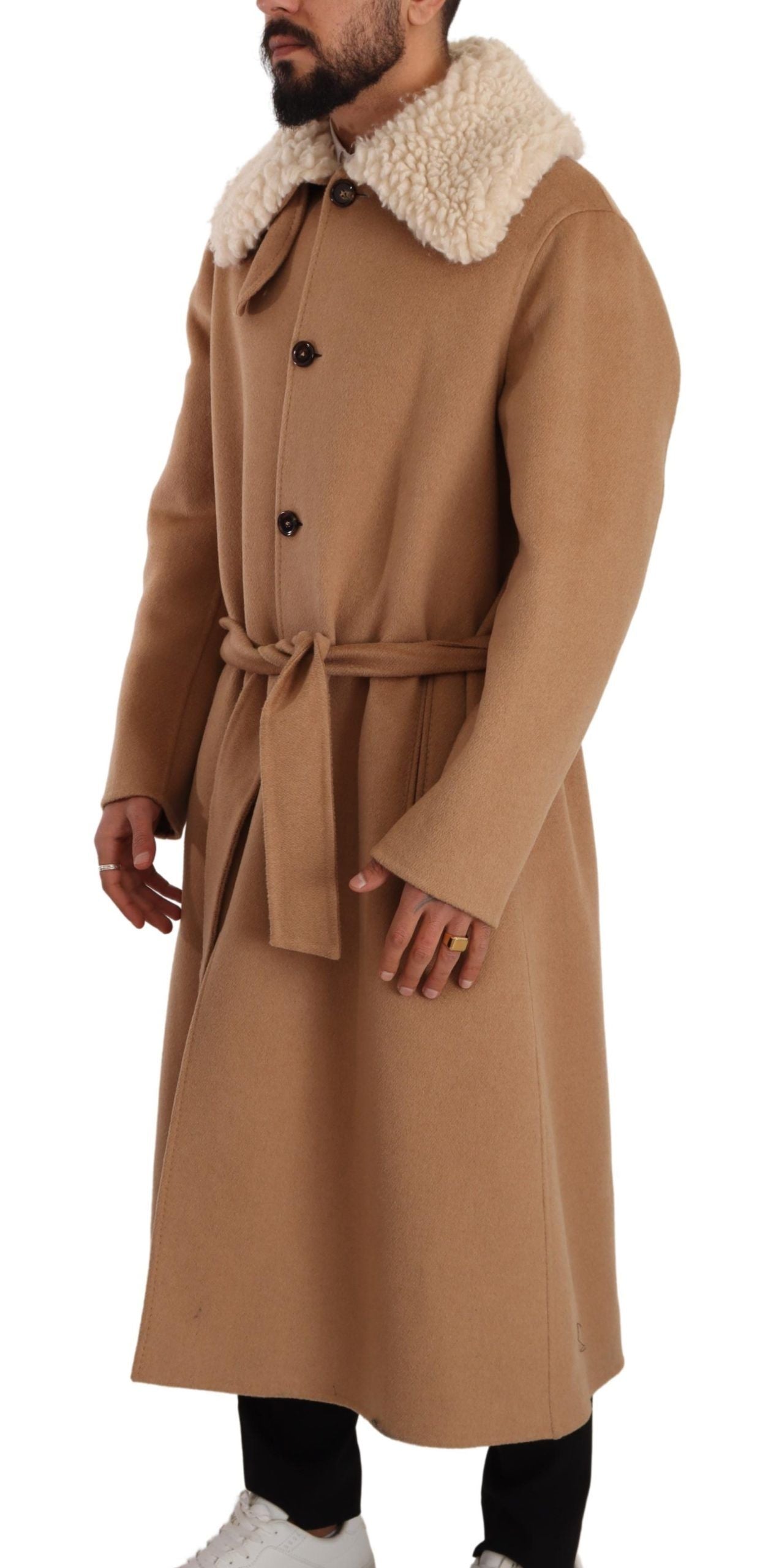 Dolce & Gabbana Beige Camel Skin Cashmere Shearling Overcoat Men's Jacket (Pre-Owned)