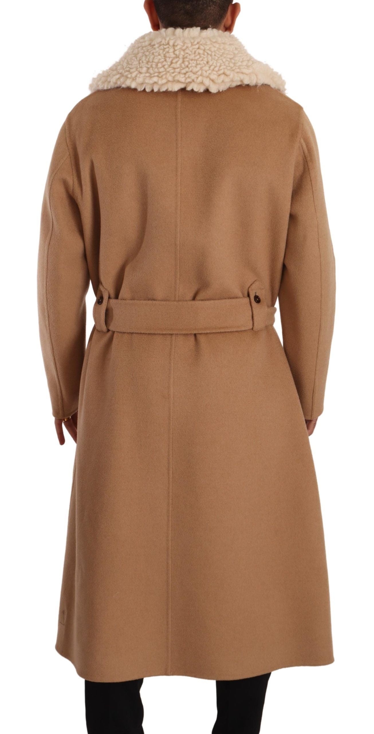 Dolce & Gabbana Beige Camel Skin Cashmere Shearling Overcoat Men's Jacket (Pre-Owned)