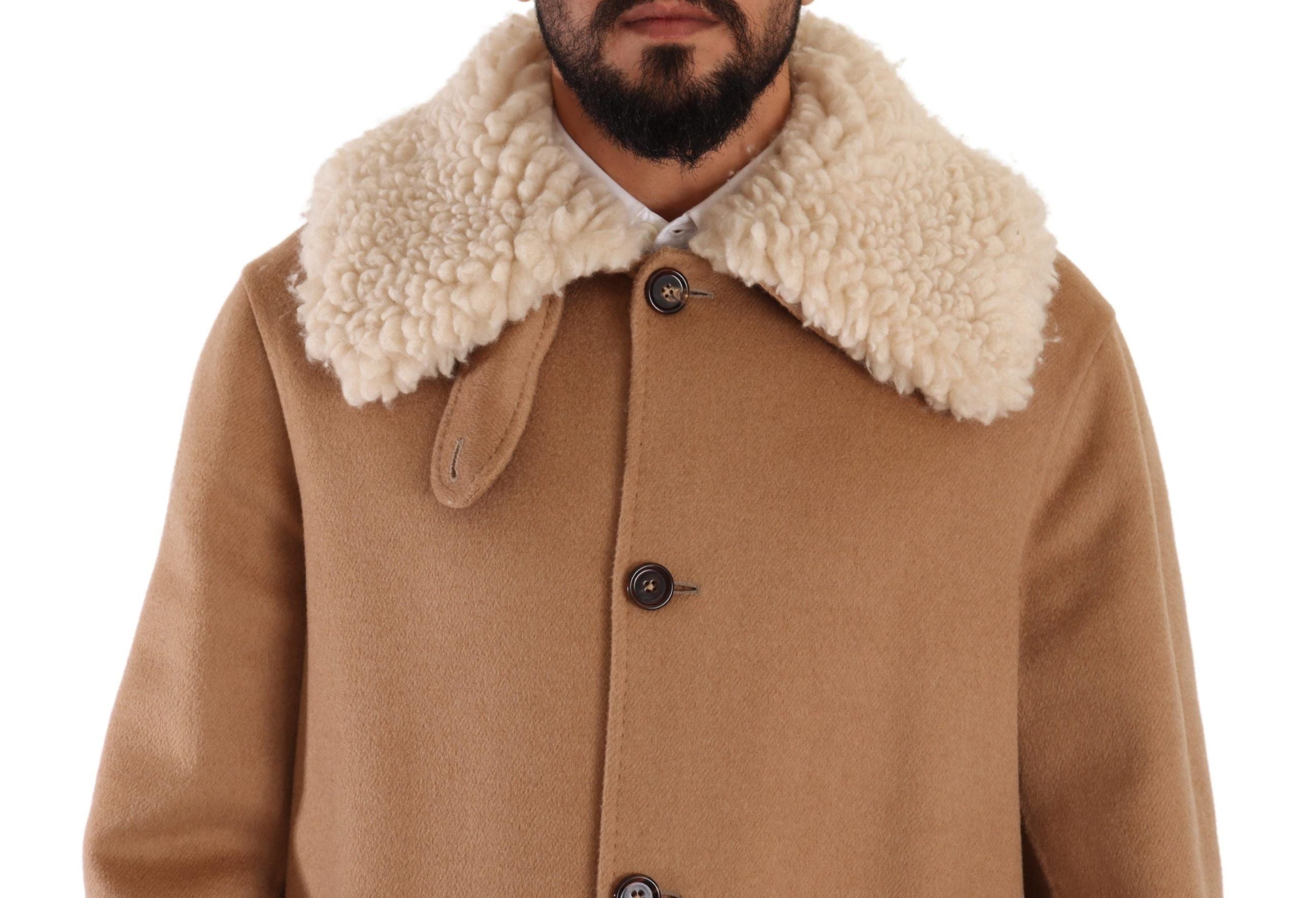 Dolce & Gabbana Beige Camel Skin Cashmere Shearling Overcoat Men's Jacket (Pre-Owned)