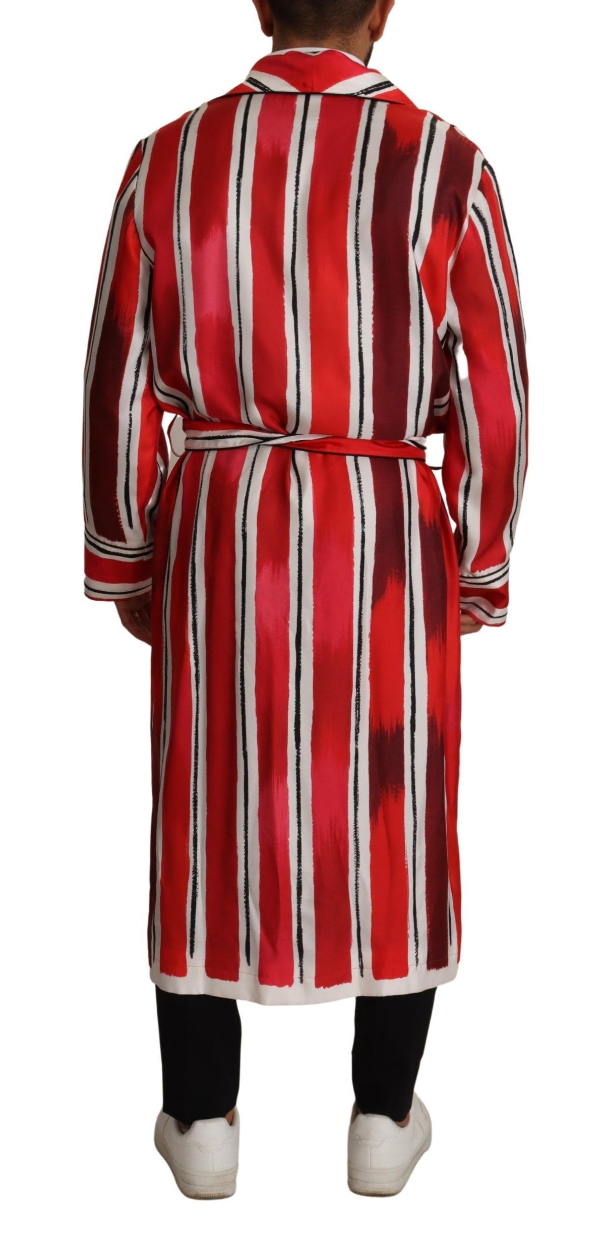 Dolce & Gabbana Red White Striped Silk Mens Night Gown Men's Robe