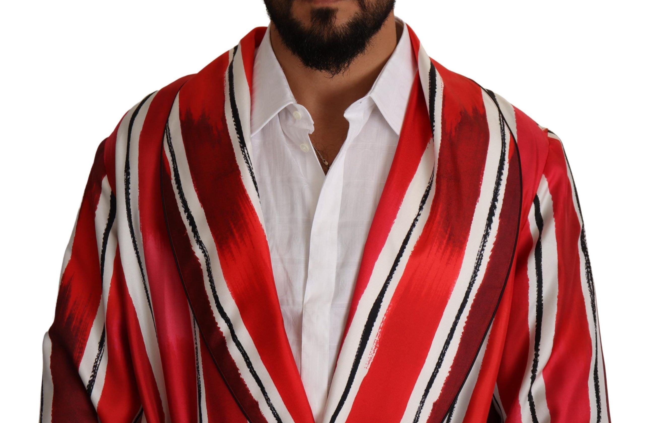 Dolce & Gabbana Red White Striped Silk Mens Night Gown Men's Robe