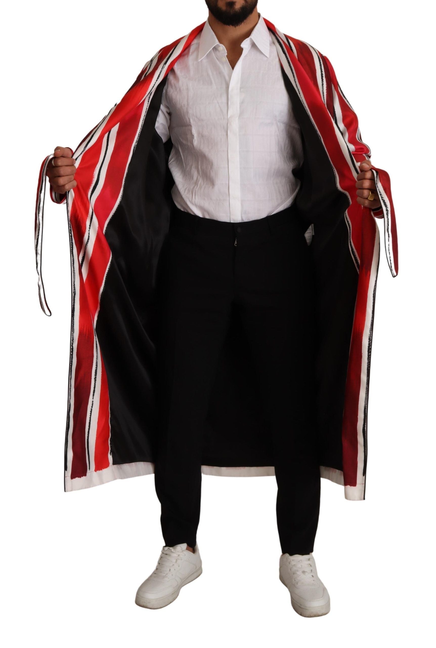 Dolce & Gabbana Red White Striped Silk Mens Night Gown Men's Robe