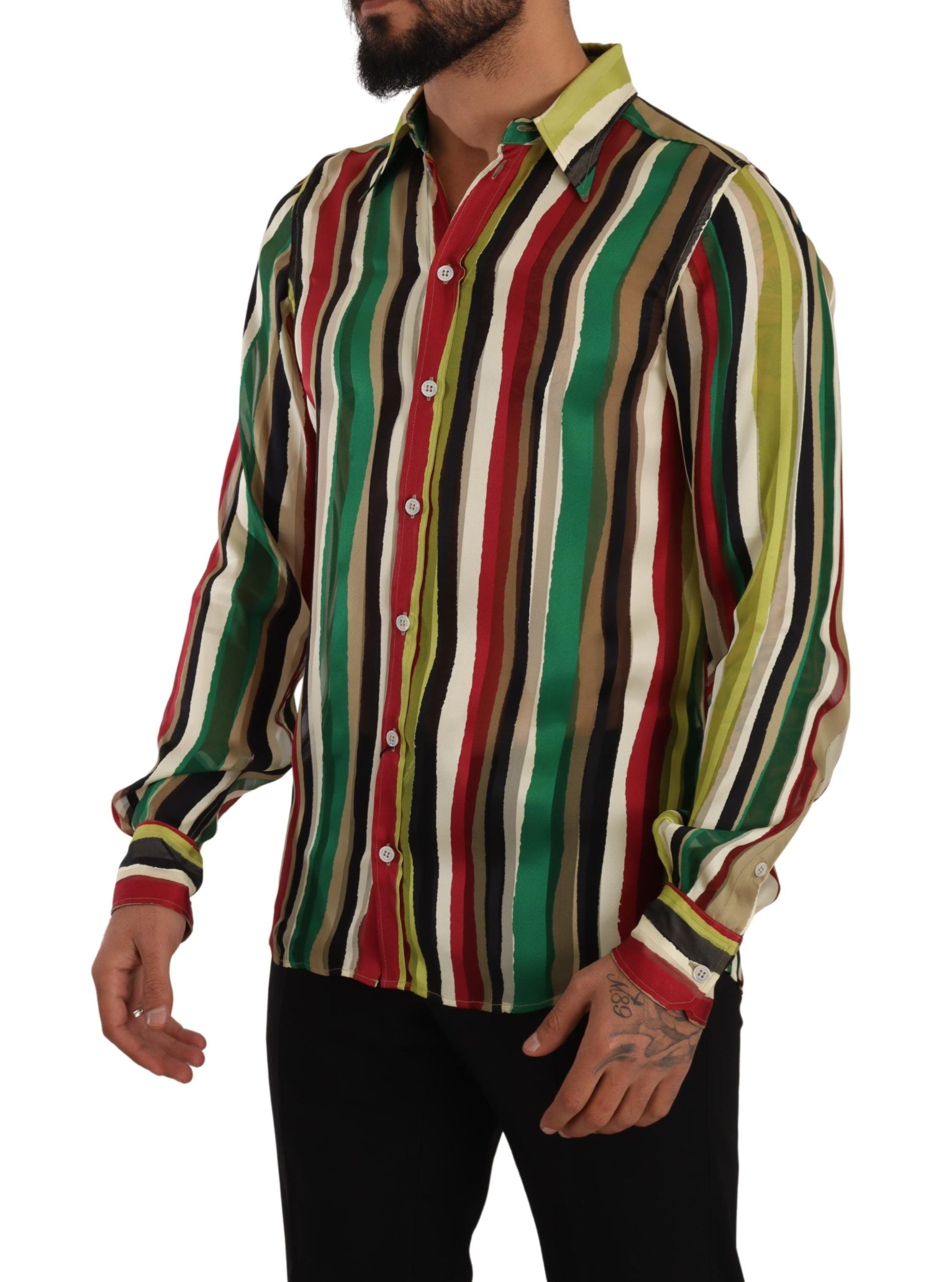 Dolce & Gabbana Elegant Multicolor Striped Silk Blend Men's Shirt