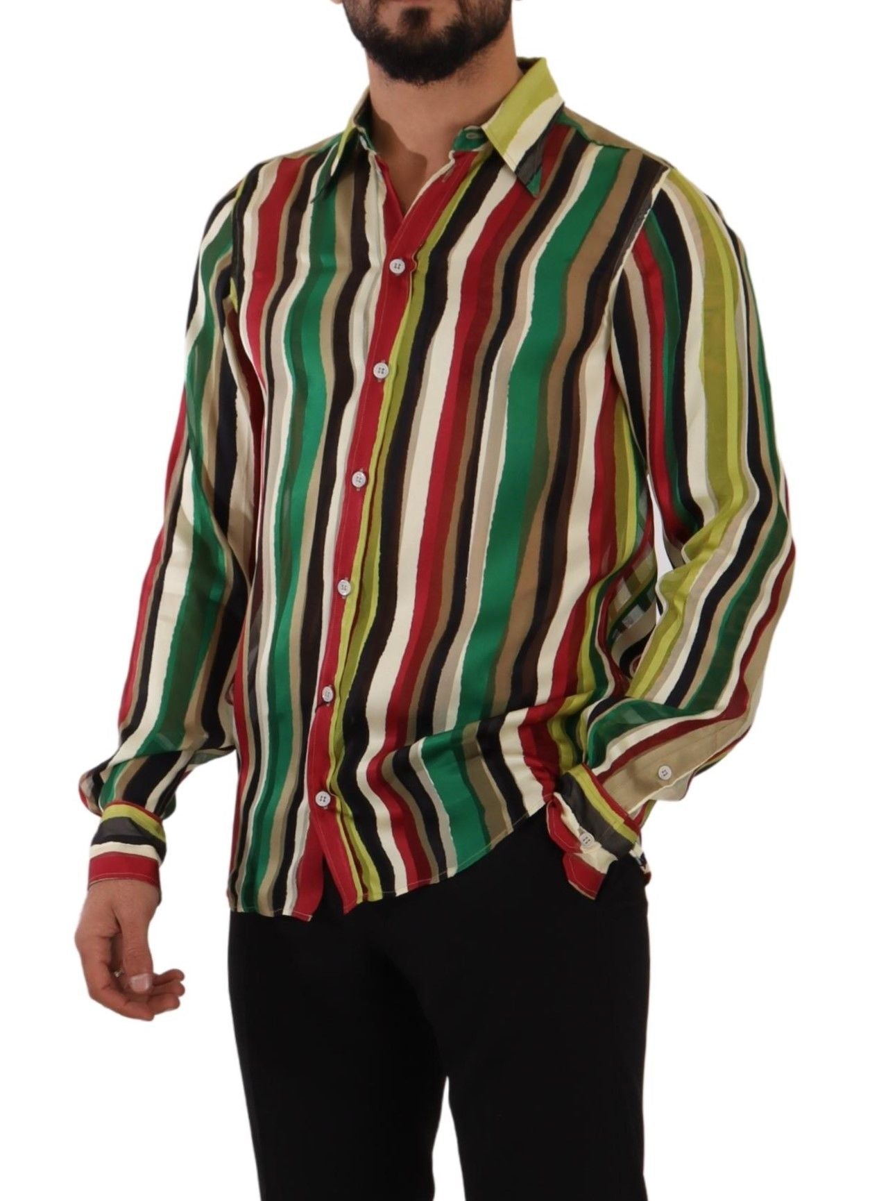 Dolce & Gabbana Elegant Multicolor Striped Silk Blend Men's Shirt