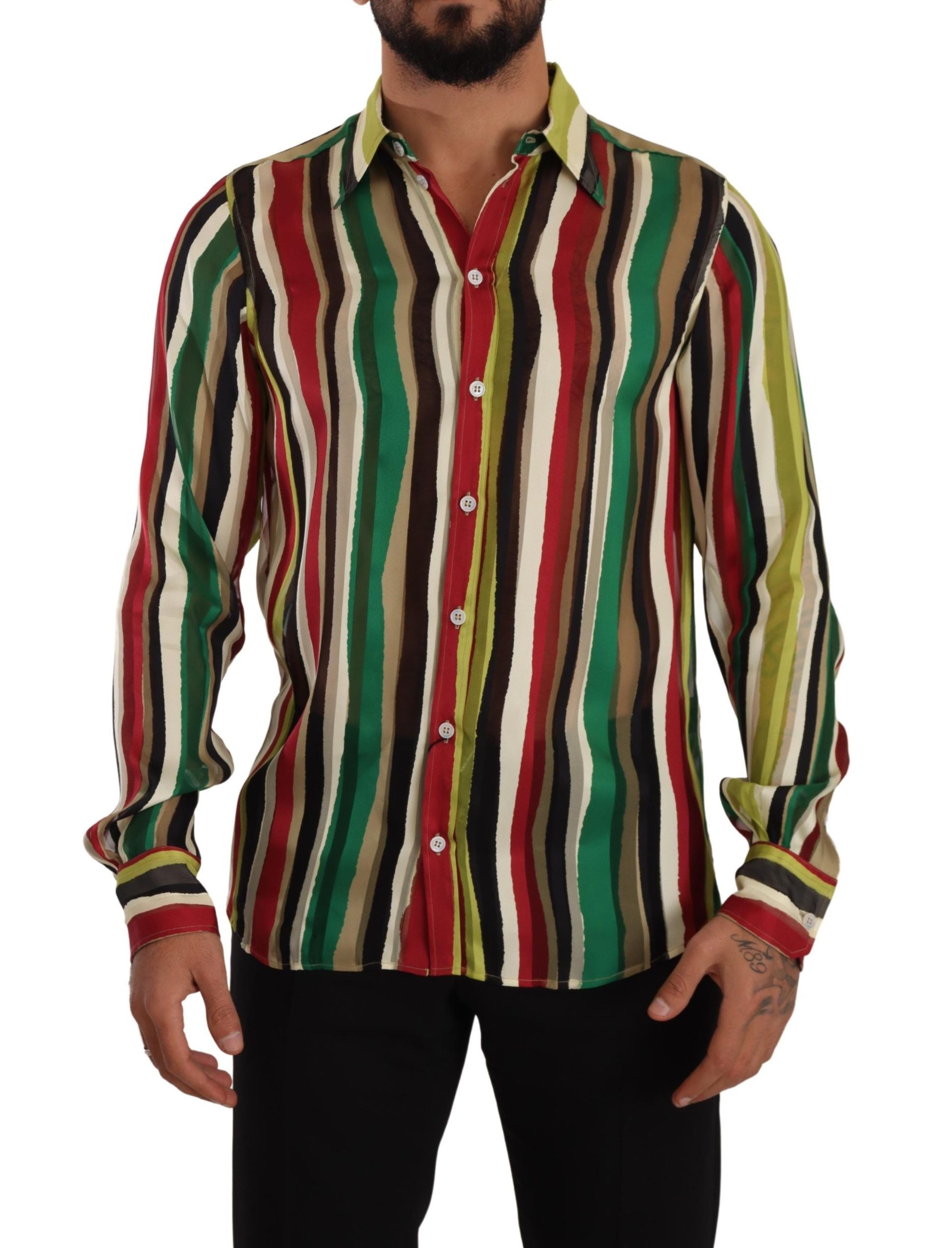 Dolce & Gabbana Elegant Multicolor Striped Silk Blend Men's Shirt