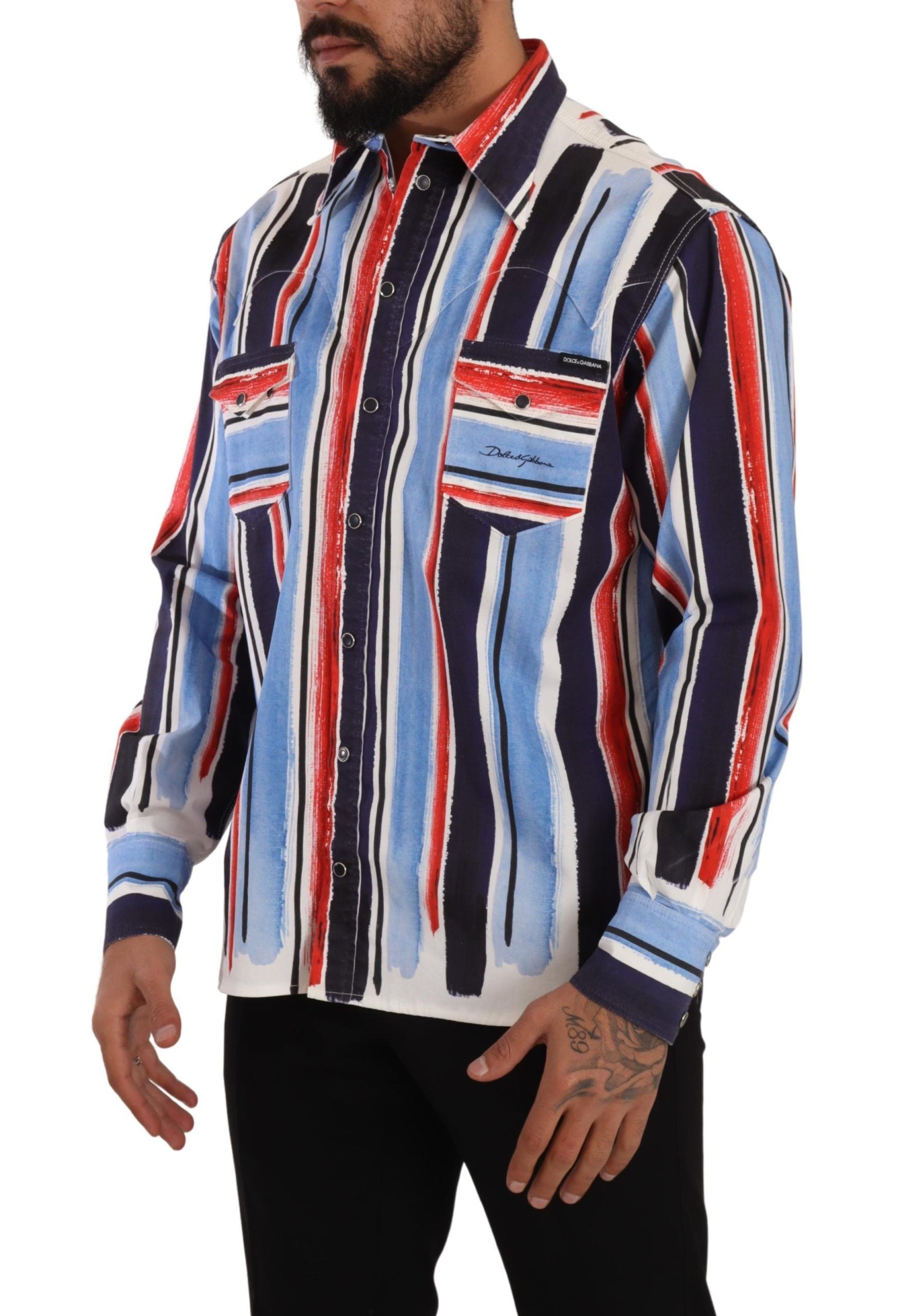 Dolce & Gabbana Elegant Striped Cotton Shirt with Men's Pockets