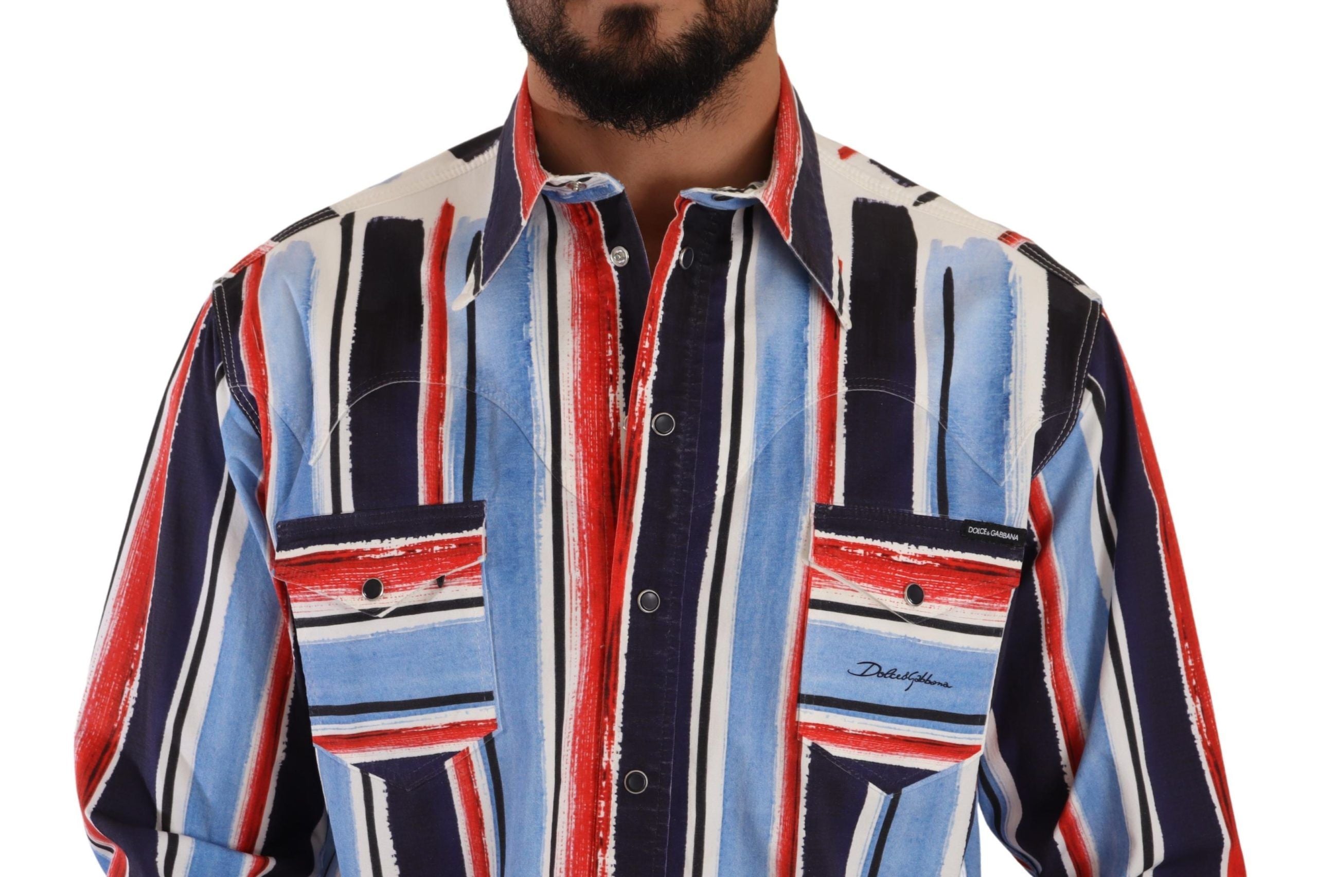 Dolce & Gabbana Elegant Striped Cotton Shirt with Men's Pockets