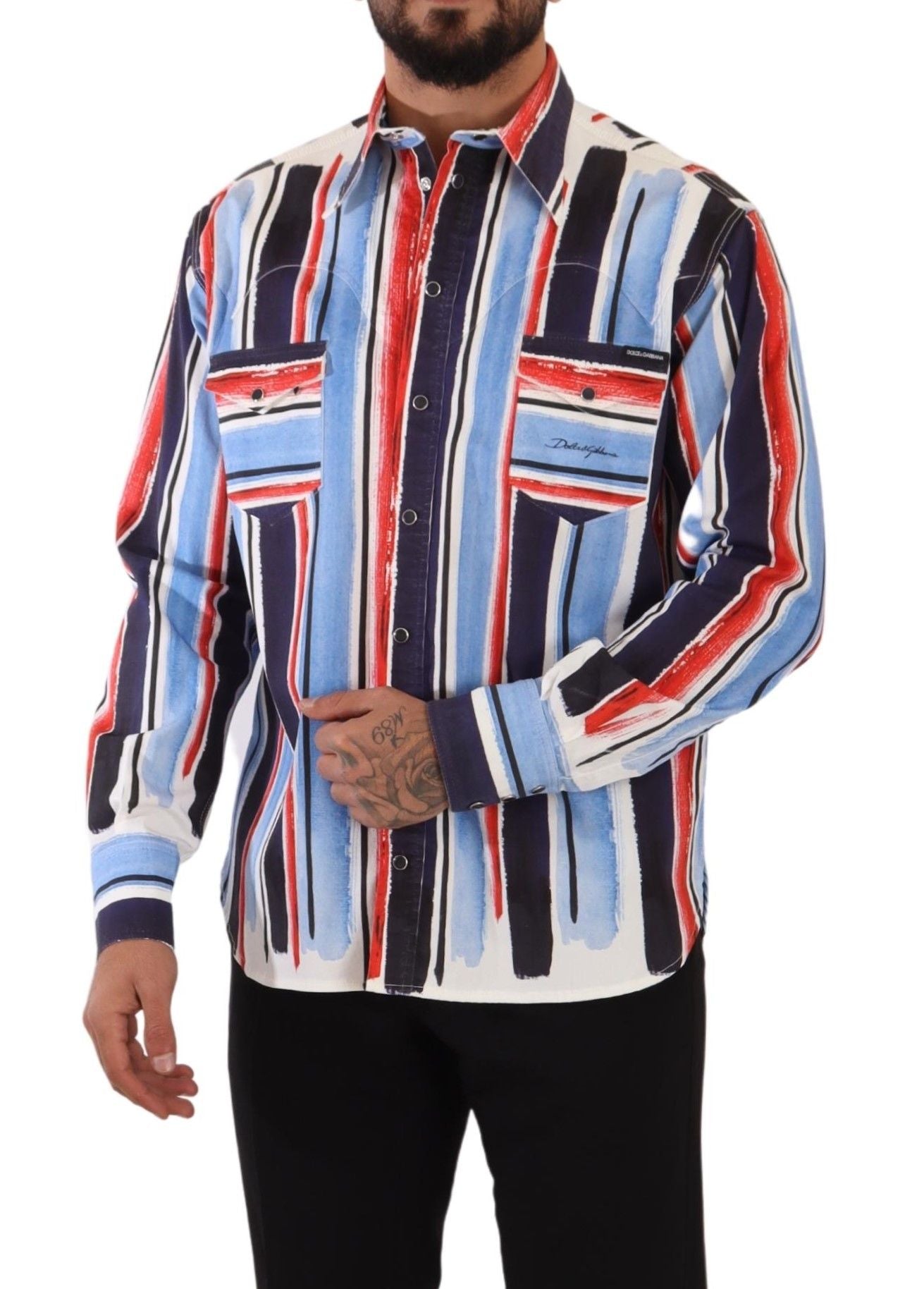 Dolce & Gabbana Elegant Striped Cotton Shirt with Men's Pockets