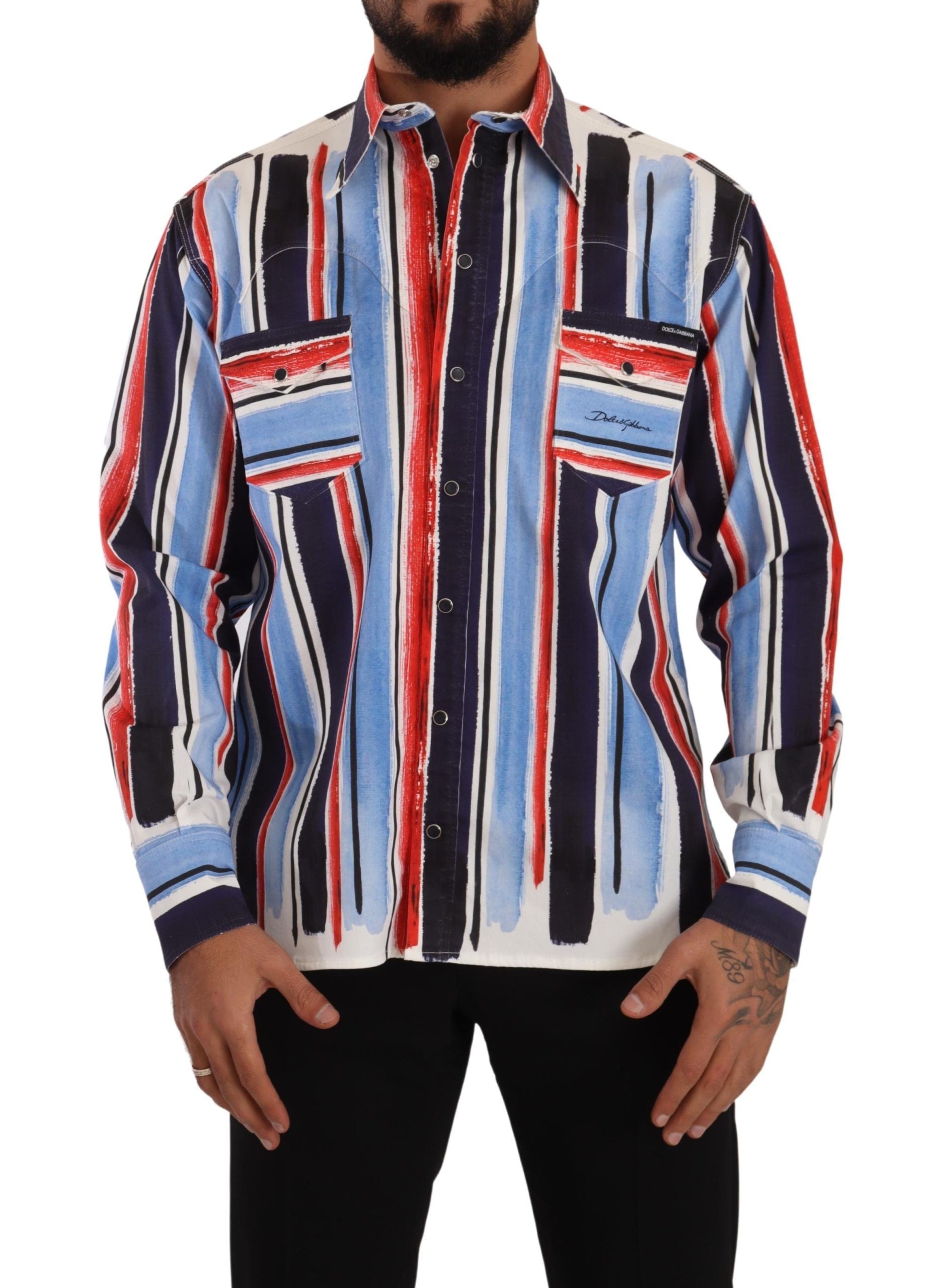 Dolce & Gabbana Elegant Striped Cotton Shirt with Men's Pockets