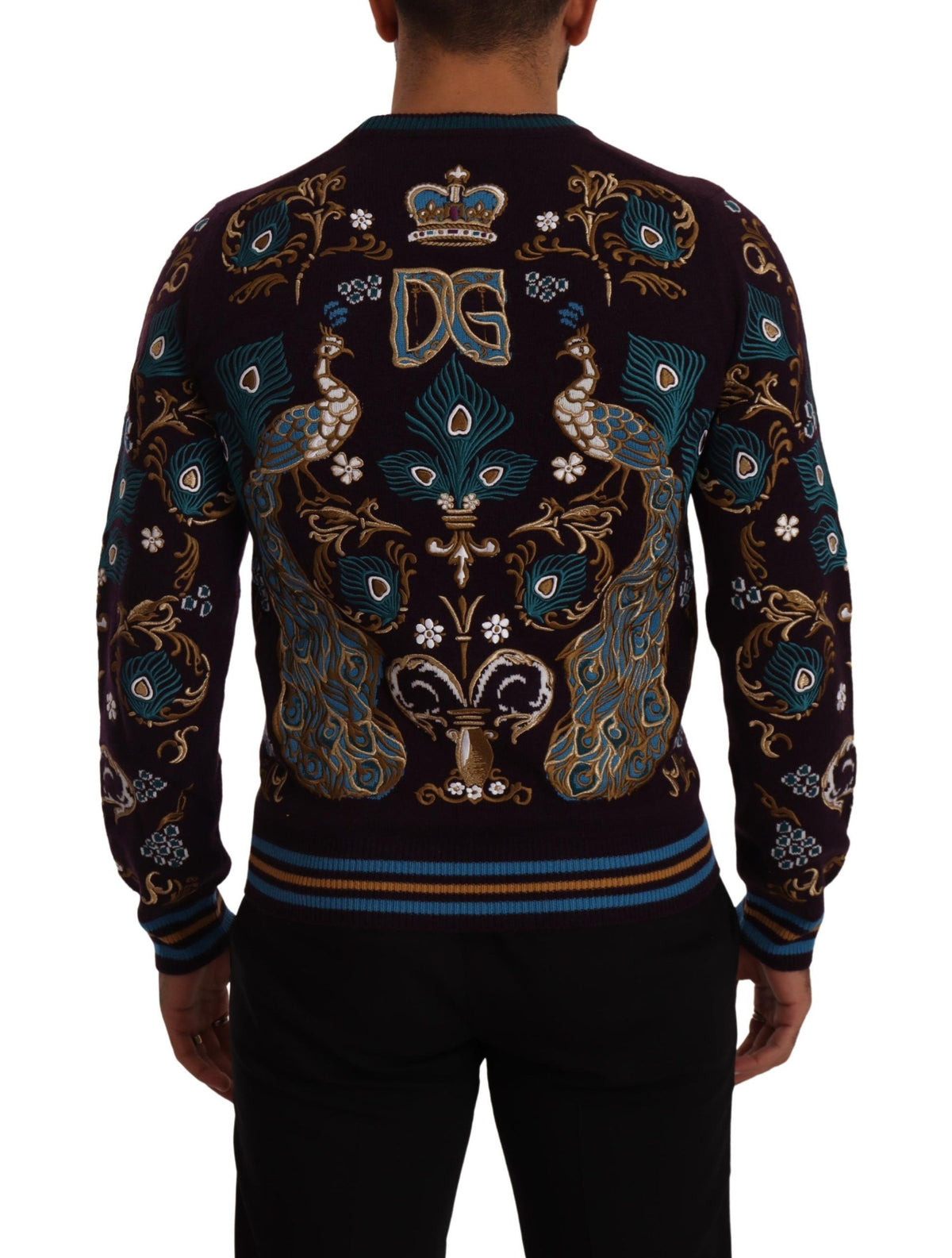 Dolce & Gabbana Bordeaux Cashmere DG Crown Embroidered Men's Sweater