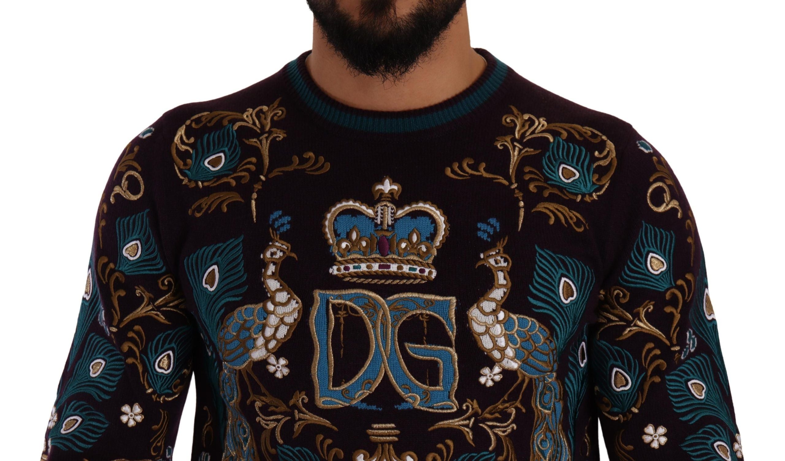 Dolce & Gabbana Bordeaux Cashmere DG Crown Embroidered Men's Sweater