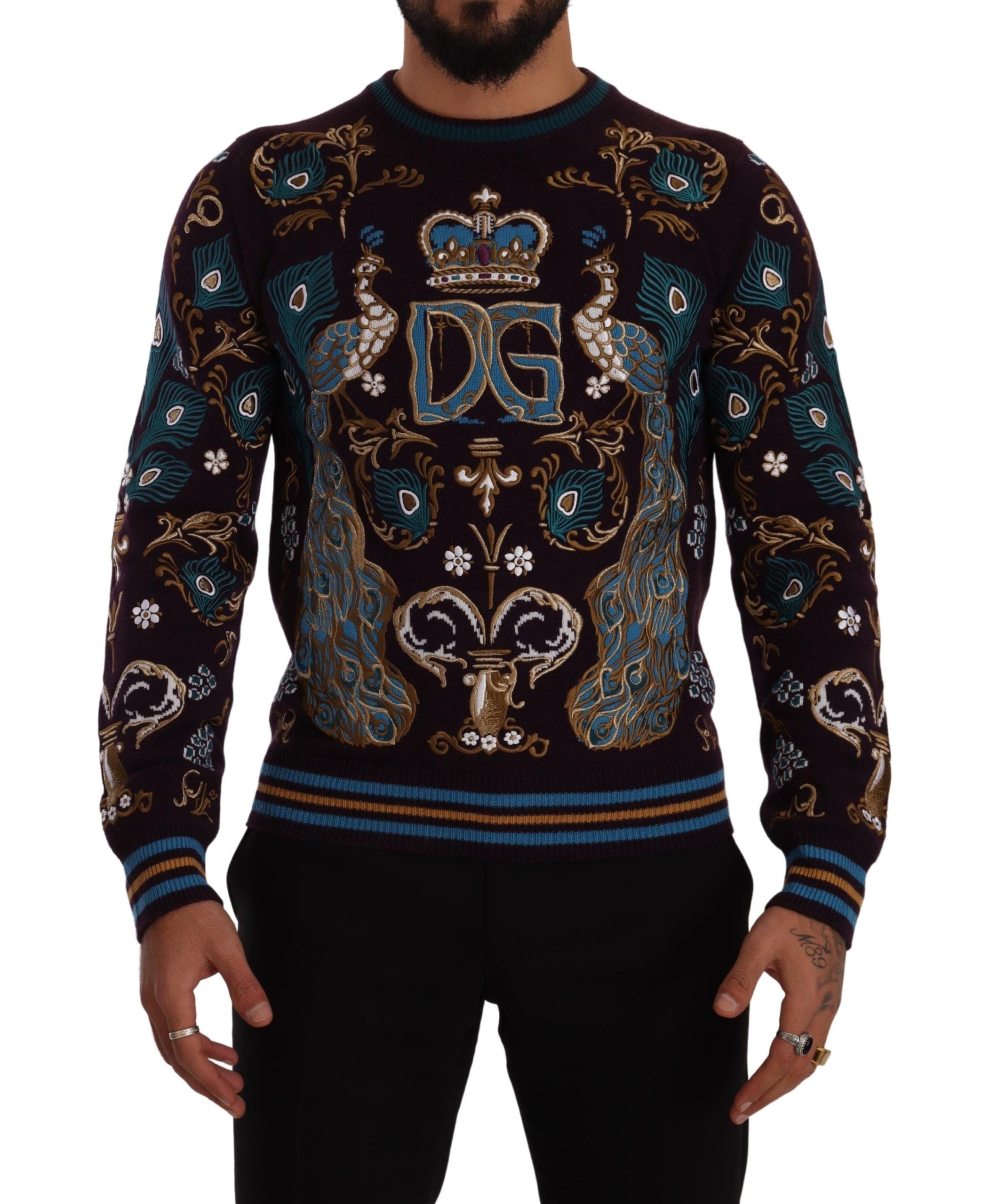 Dolce & Gabbana Bordeaux Cashmere DG Crown Embroidered Men's Sweater