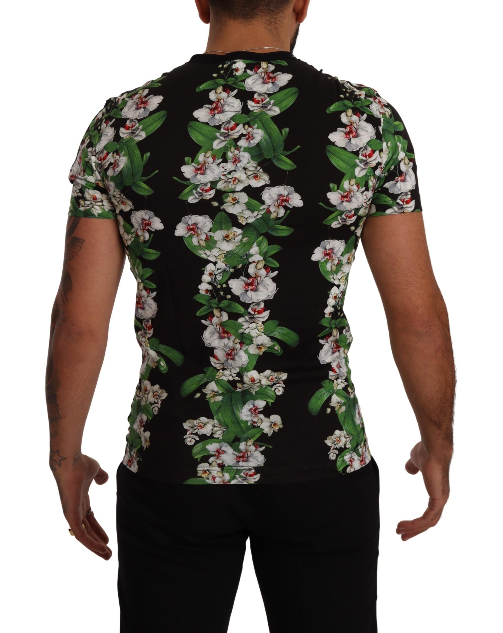 Dolce & Gabbana Black Floral Print Crewneck Men's T-shirt