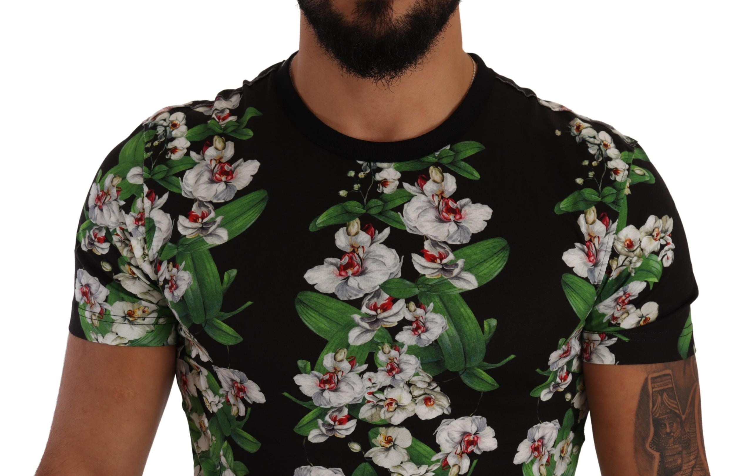 Dolce & Gabbana Black Floral Print Crewneck Men's T-shirt