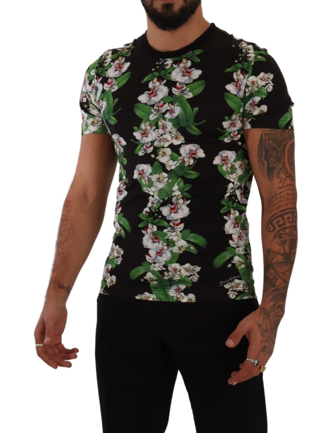 Dolce & Gabbana Black Floral Print Crewneck Men's T-shirt