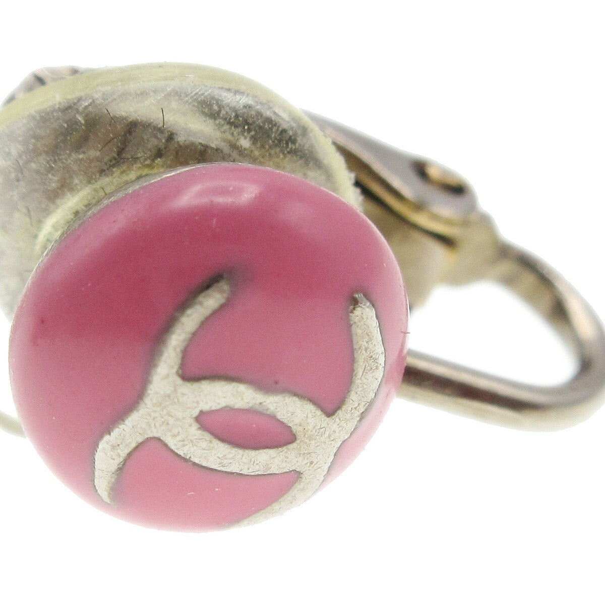 Chanel Cc Round Clip-On Enamel With Metal Pink Plastic Earrings Jewelry (Pre-Owned)