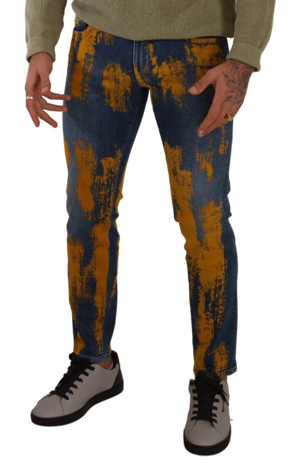 Dolce & Gabbana Blue Yellow Dye Cotton Skinny Men Denim Men's Jeans
