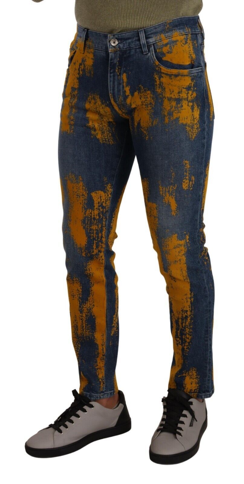 Dolce & Gabbana Blue Yellow Dye Cotton Skinny Men Denim Men's Jeans