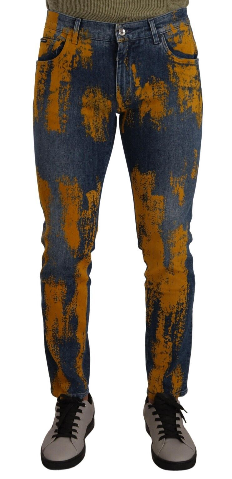 Dolce & Gabbana Blue Yellow Dye Cotton Skinny Men Denim Men's Jeans