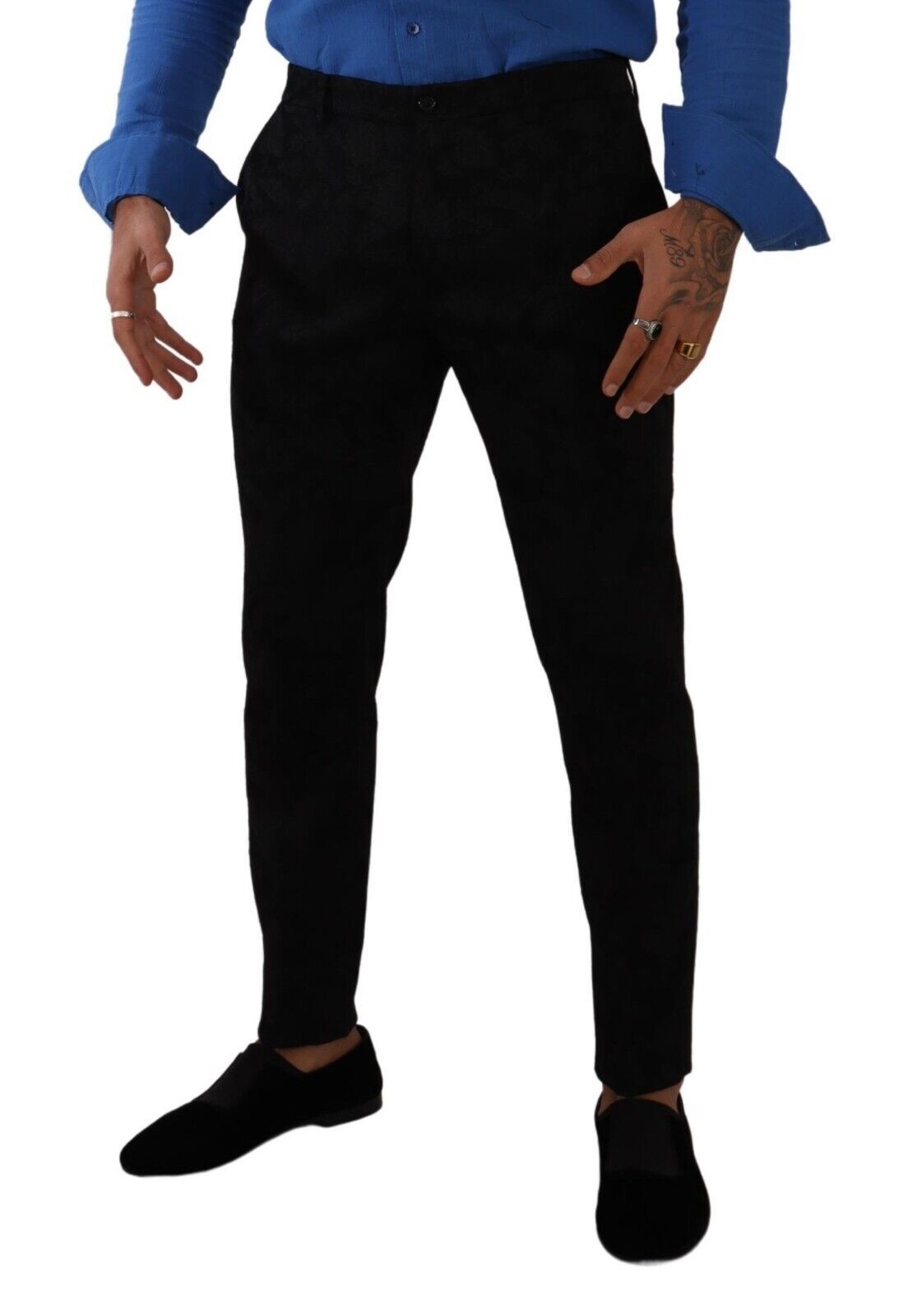 Dolce & Gabbana Black Brocade Skinny Formal Trouser Dress Men's Pants