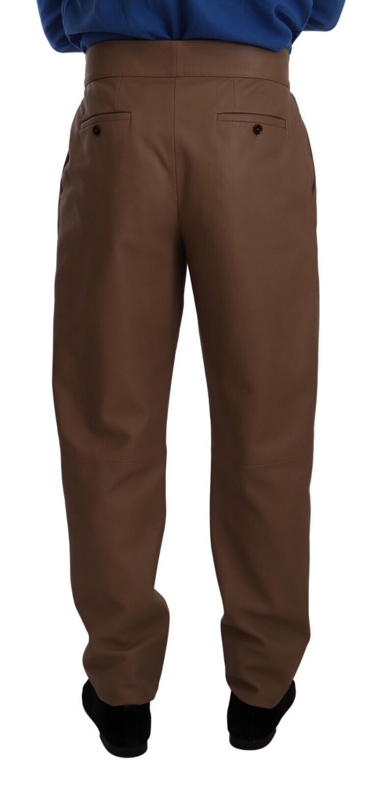 Dolce & Gabbana Brown Leather Tapered High Waist Men's Pants