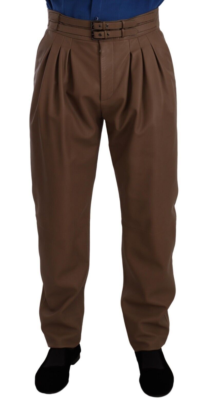 Dolce & Gabbana Brown Leather Tapered High Waist Men's Pants