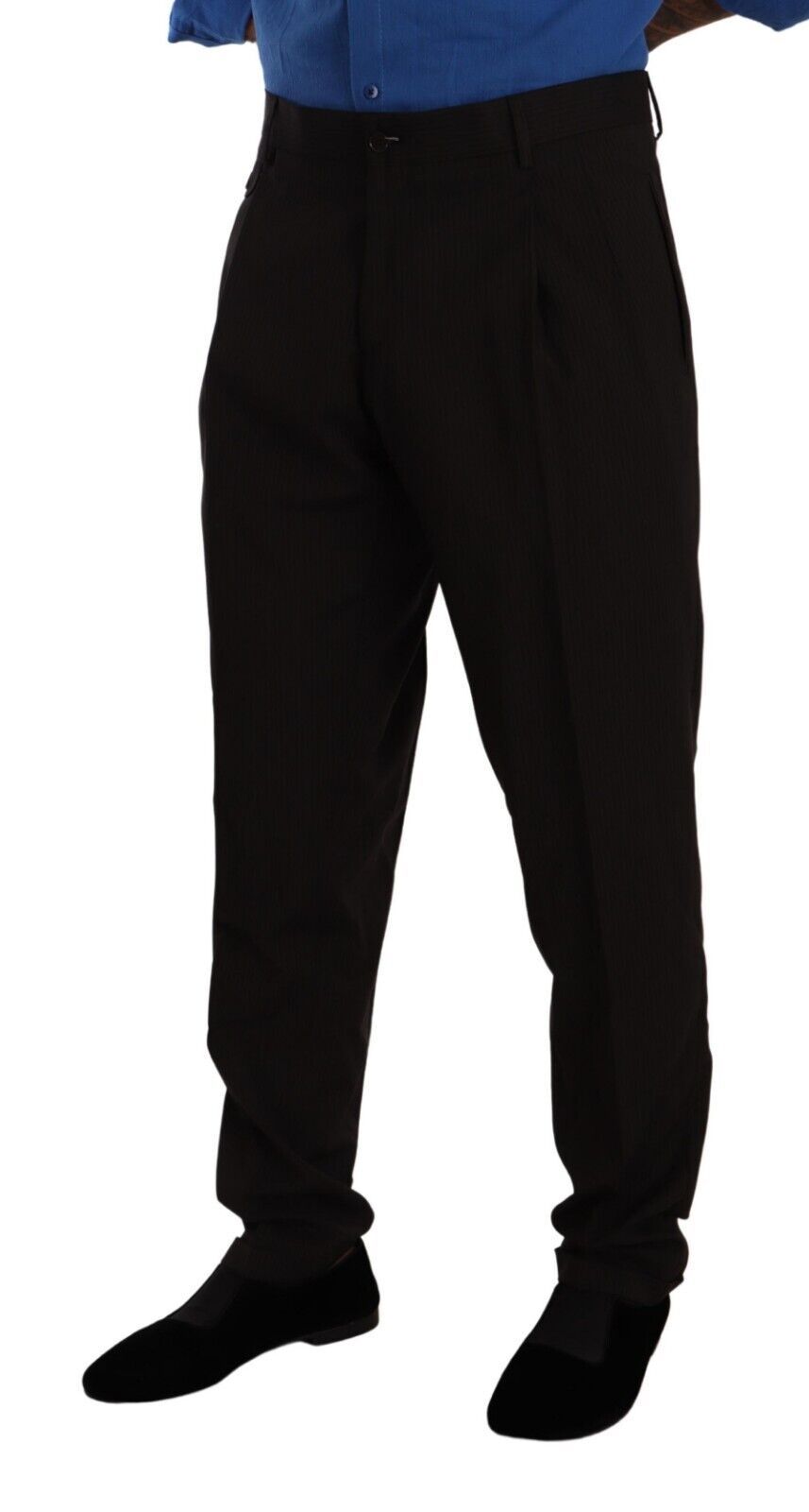 Dolce & Gabbana Elegant Brown Striped Wool Dress Men's Pants