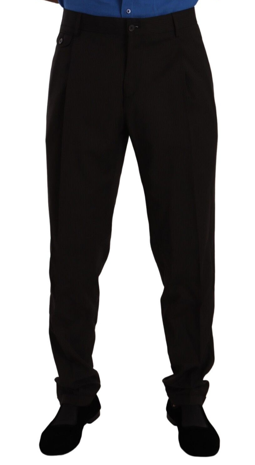 Dolce & Gabbana Elegant Brown Striped Wool Dress Men's Pants