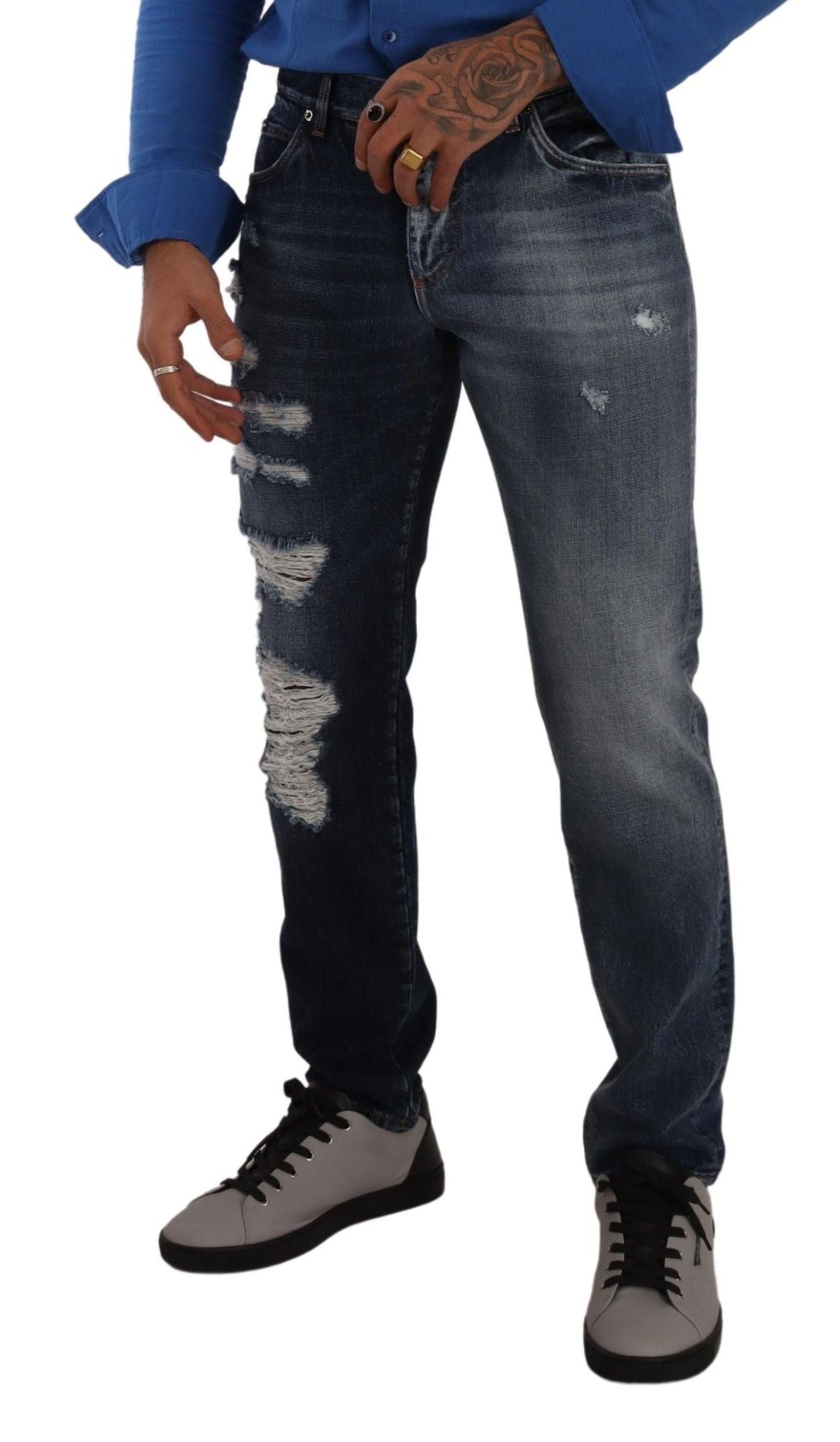 Dolce & Gabbana Blue Cotton Regular Denim Trousers Men's Jeans