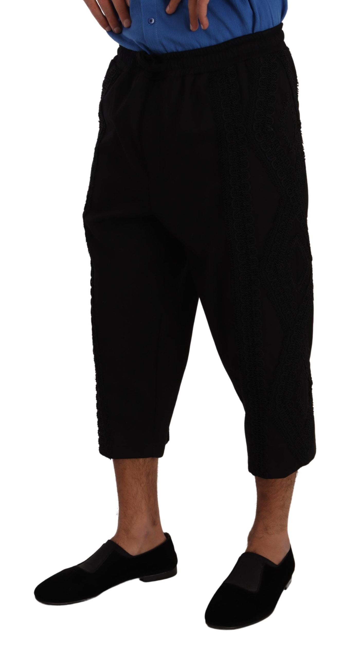 Dolce & Gabbana Black Cotton Torero Cropped Short Trouser Men's Pants