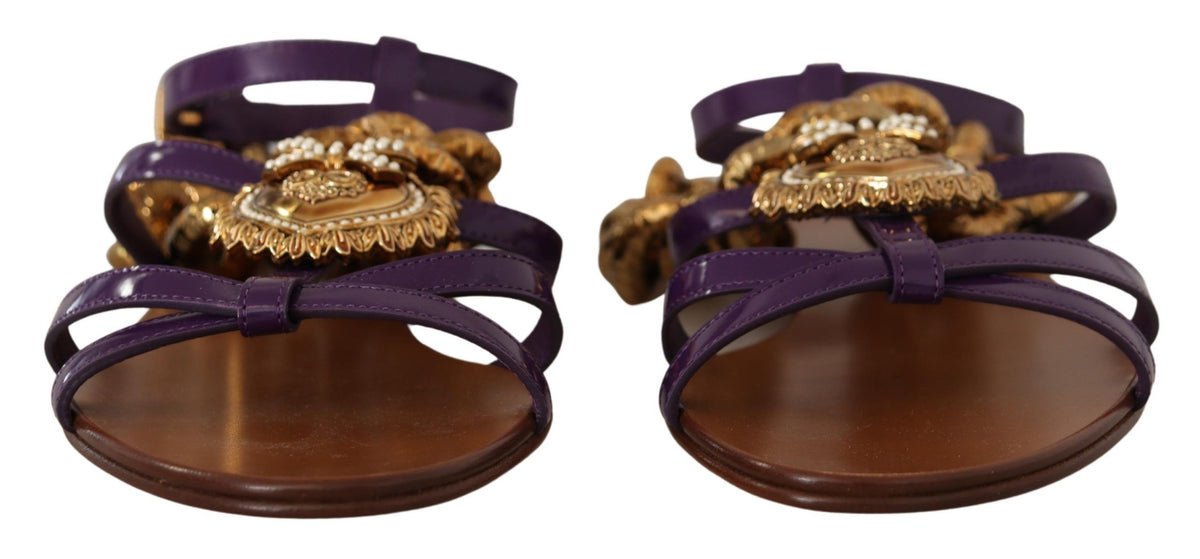 Dolce & Gabbana Purple Leather Devotion Flats Sandals Women's Shoes