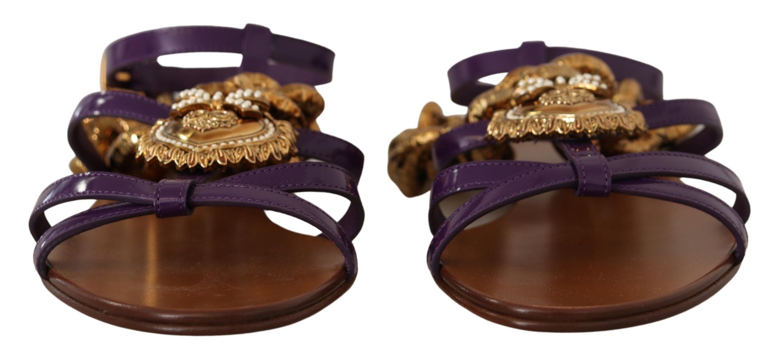 Dolce & Gabbana Purple Leather Devotion Flats Sandals Women's Shoes