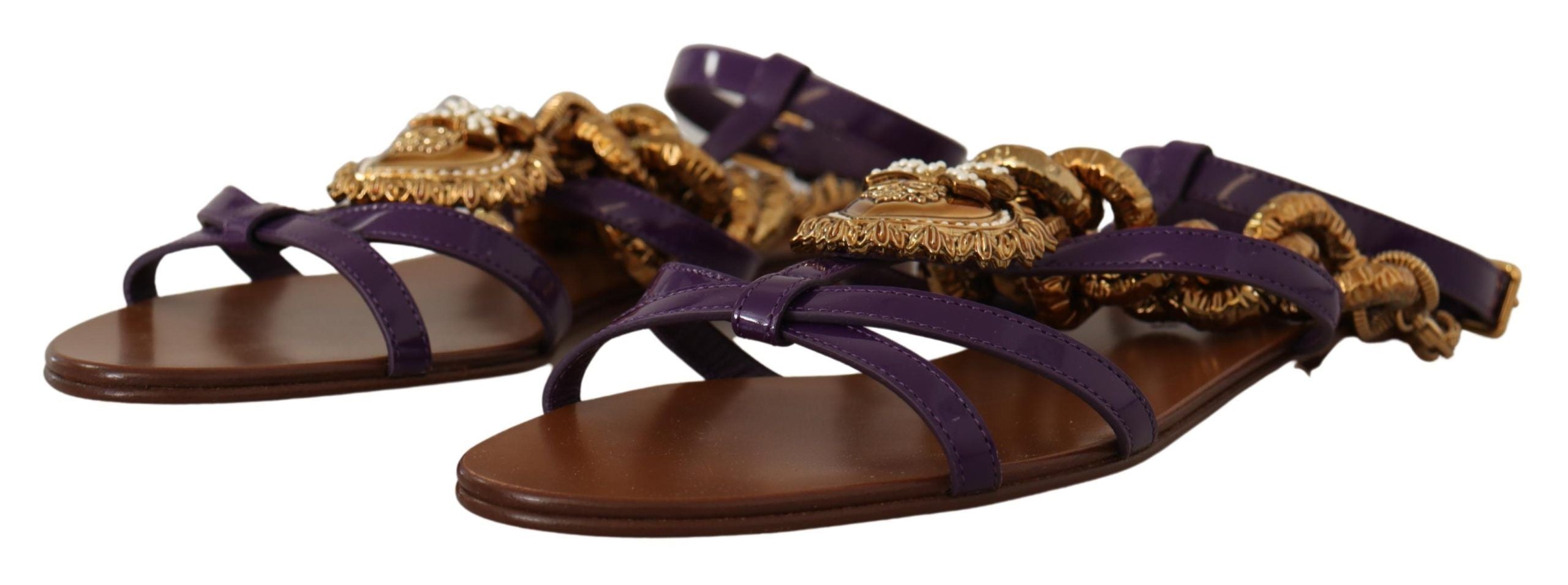 Dolce & Gabbana Purple Leather Devotion Flats Sandals Women's Shoes