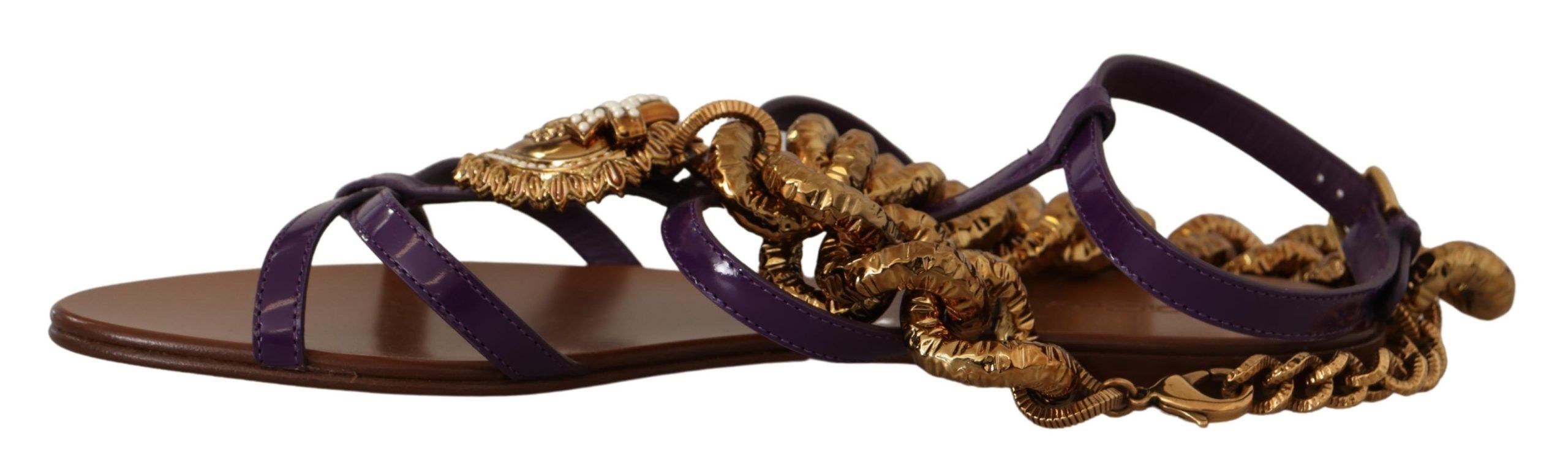 Dolce & Gabbana Purple Leather Devotion Flats Sandals Women's Shoes