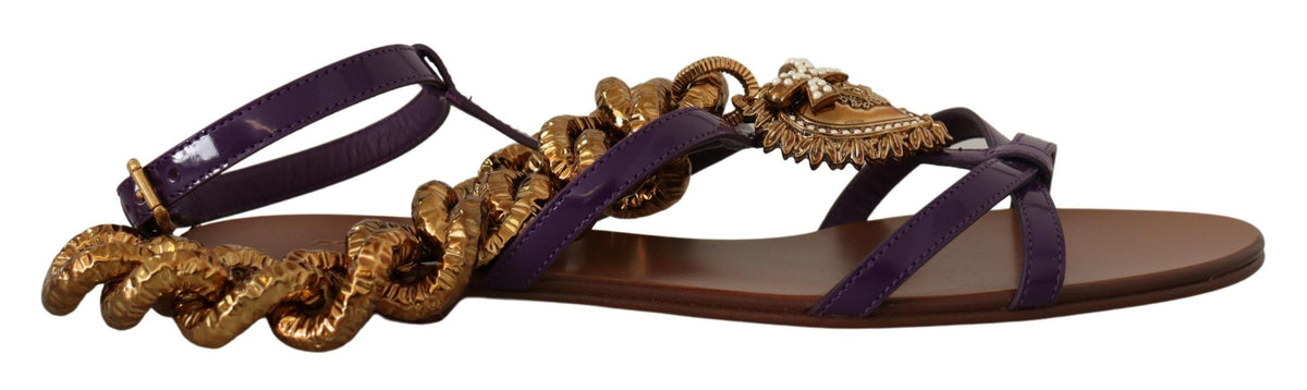 Dolce & Gabbana Purple Leather Devotion Flats Sandals Women's Shoes