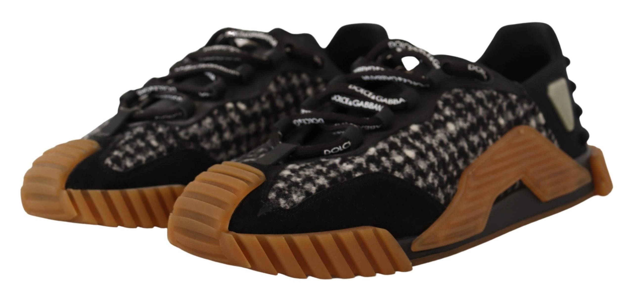 Dolce & Gabbana Black White Fabric Lace Up NS1 Men's Sneakers