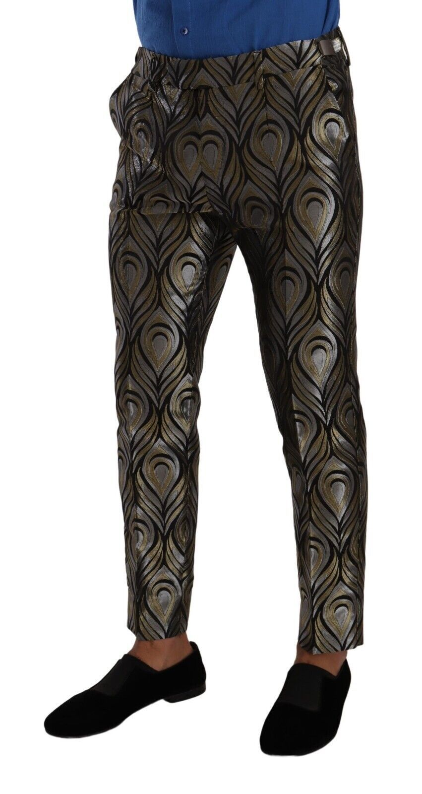 Dolce & Gabbana Silver Gold Jacquard Men Trouser Dress Men's Pants