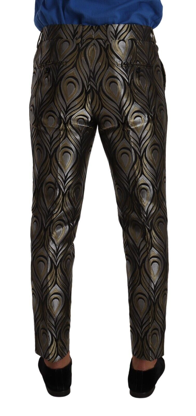 Dolce & Gabbana Silver Gold Jacquard Men Trouser Dress Men's Pants
