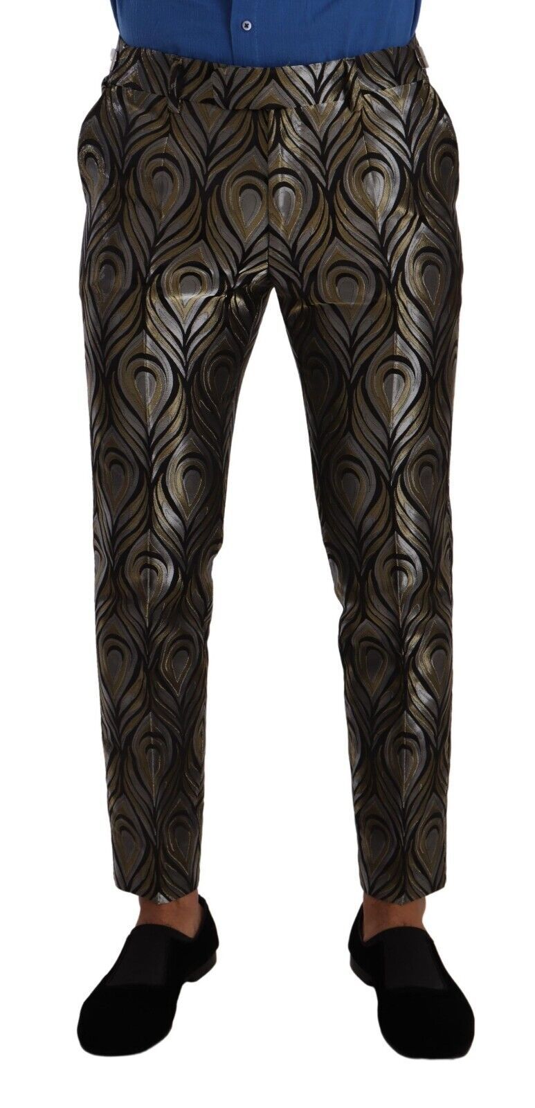 Dolce & Gabbana Silver Gold Jacquard Men Trouser Dress Men's Pants