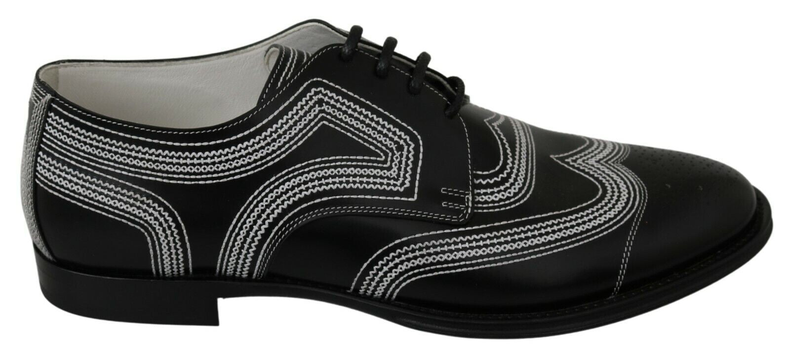 Dolce & Gabbana Black Leather Derby Formal White Lace Men's Shoes