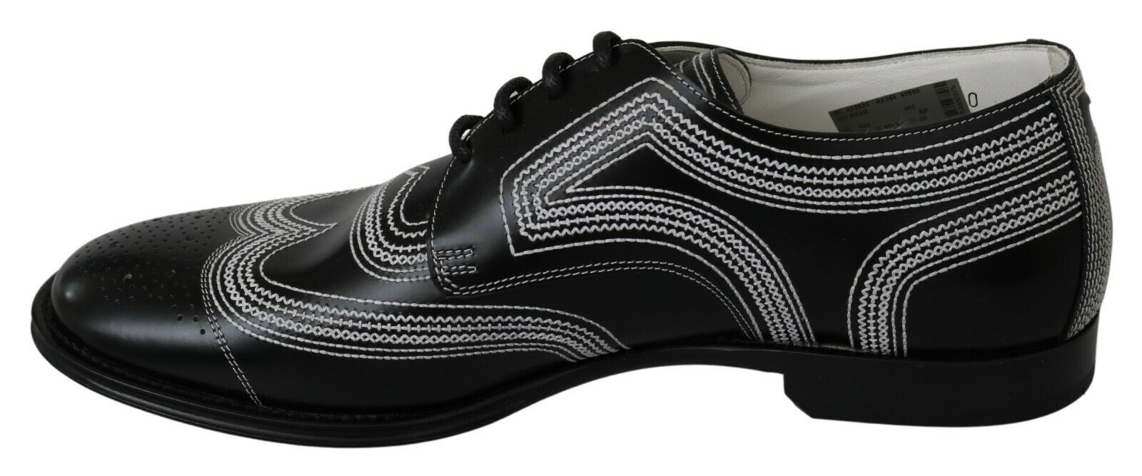 Dolce & Gabbana Black Leather Derby Formal White Lace Men's Shoes