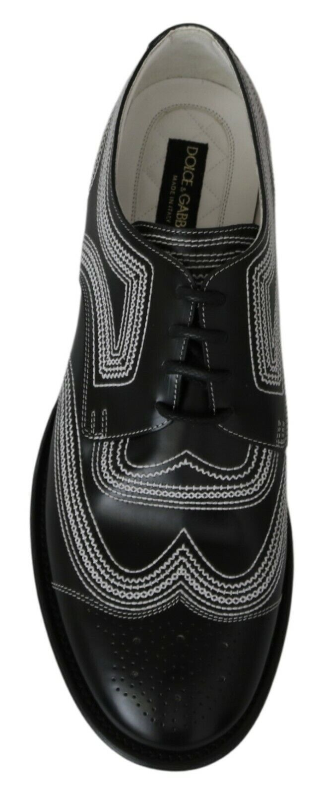 Dolce & Gabbana Black Leather Derby Formal White Lace Men's Shoes