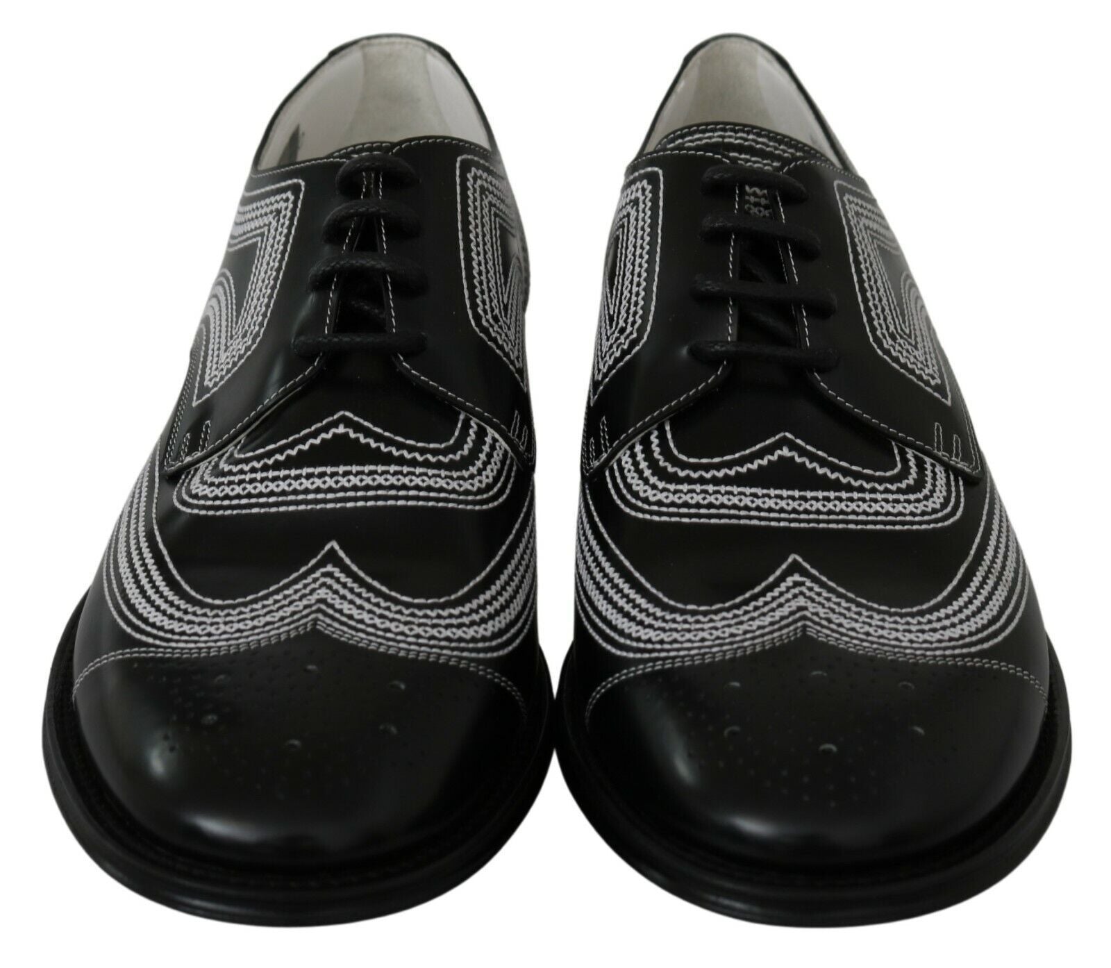 Dolce & Gabbana Black Leather Derby Formal White Lace Men's Shoes