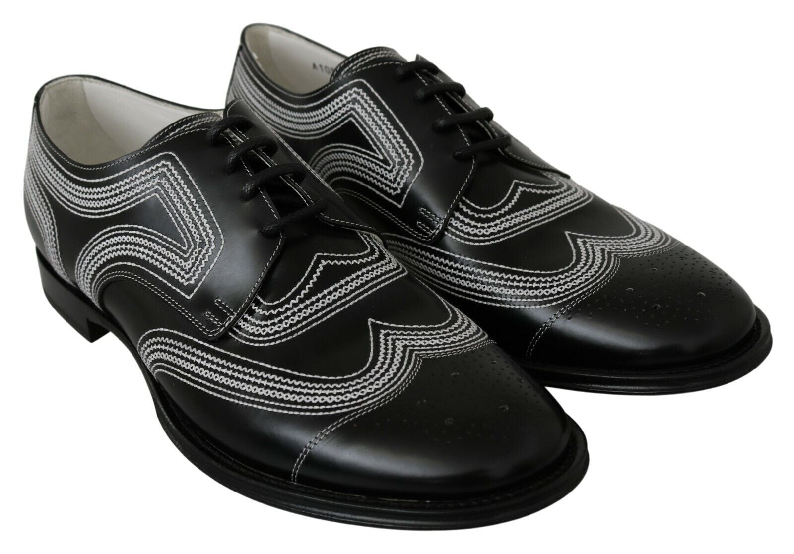 Dolce & Gabbana Black Leather Derby Formal White Lace Men's Shoes