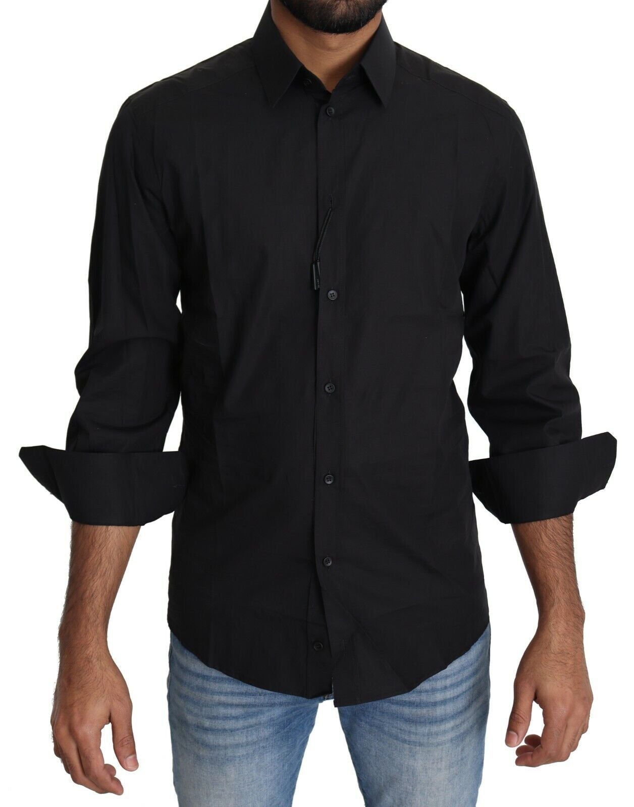 Dolce & Gabbana Black Cotton Formal Dress Men Top Men's Shirt