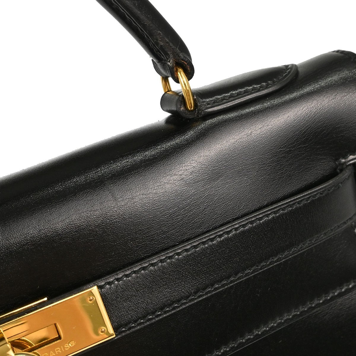 Hermes Kelly Black Box Calf With Gold Hardware Black Calfskin Handbag (Pre-Owned)