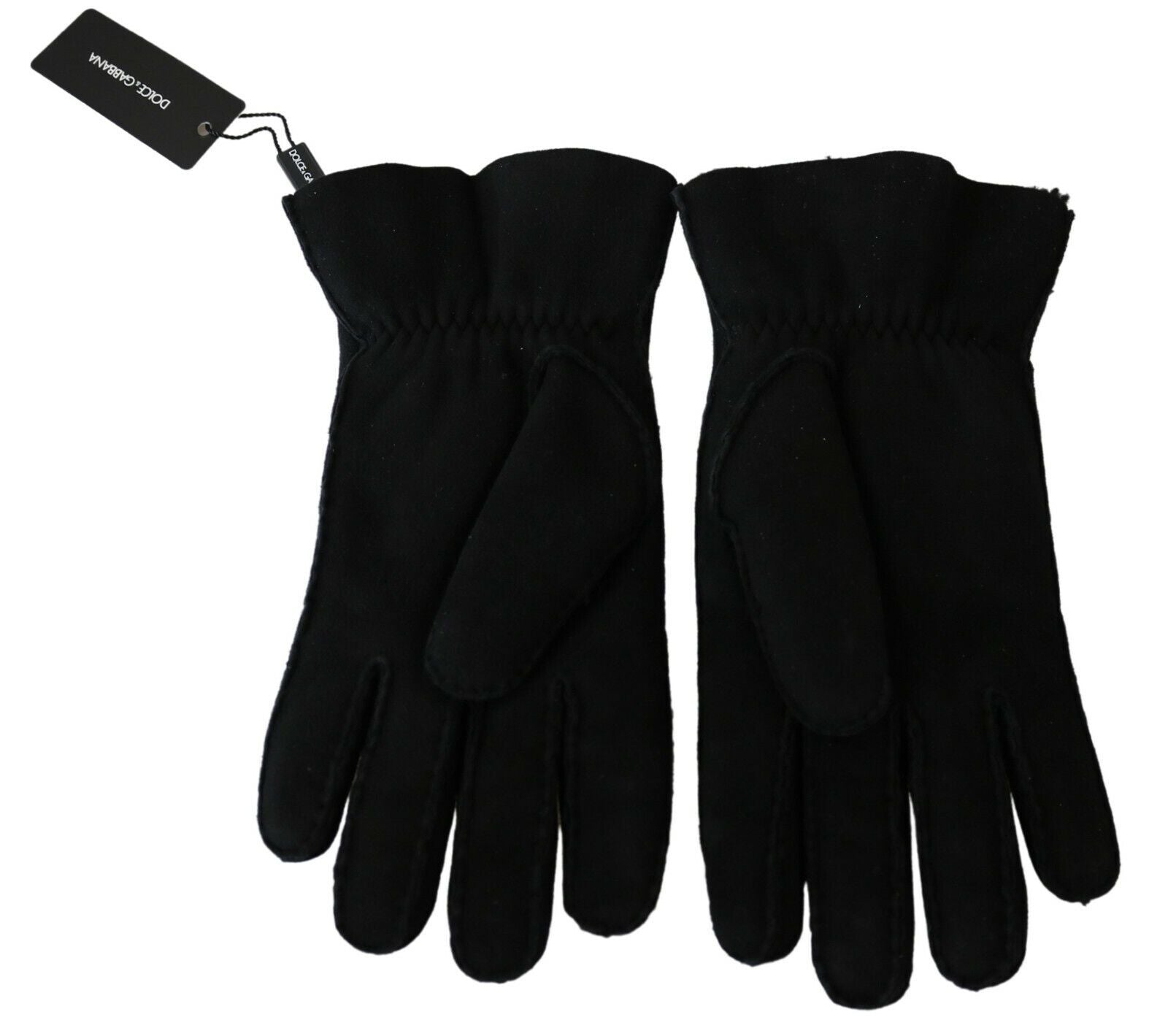 Dolce & Gabbana Black Leather Motorcycle Biker Mitten Men's Gloves